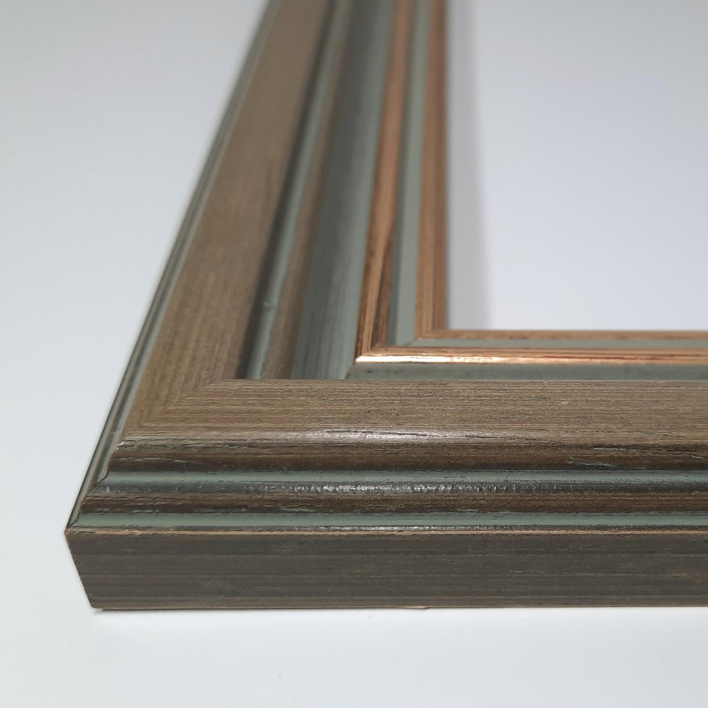 8x10 Solid Wood Picture Frame: Light Brown, Gray & Gold Vintage Molding with Museum Glass