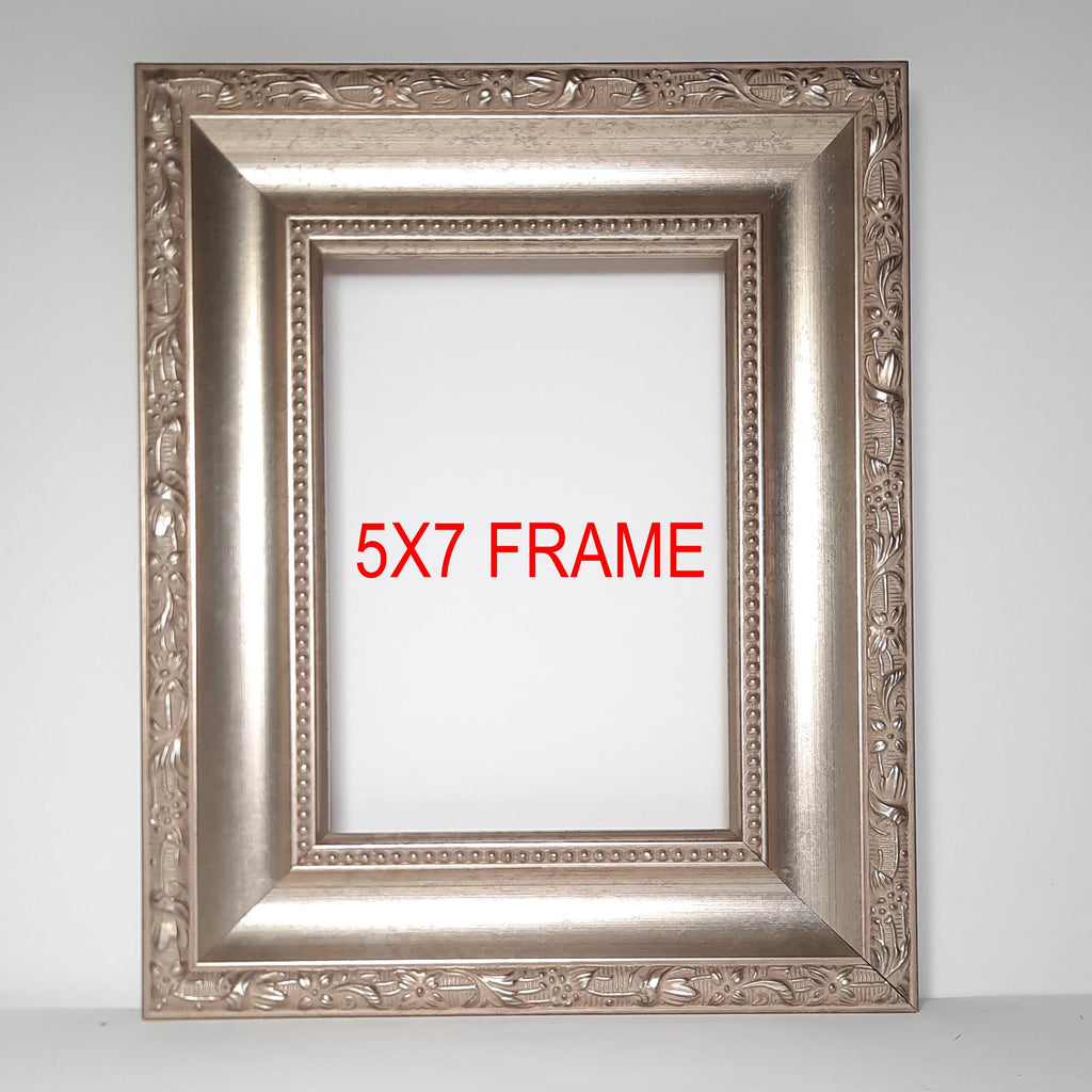 5x7 Classic Ornate Silver, Solid Wood Picture Frame with Scoop and Beaded Lip