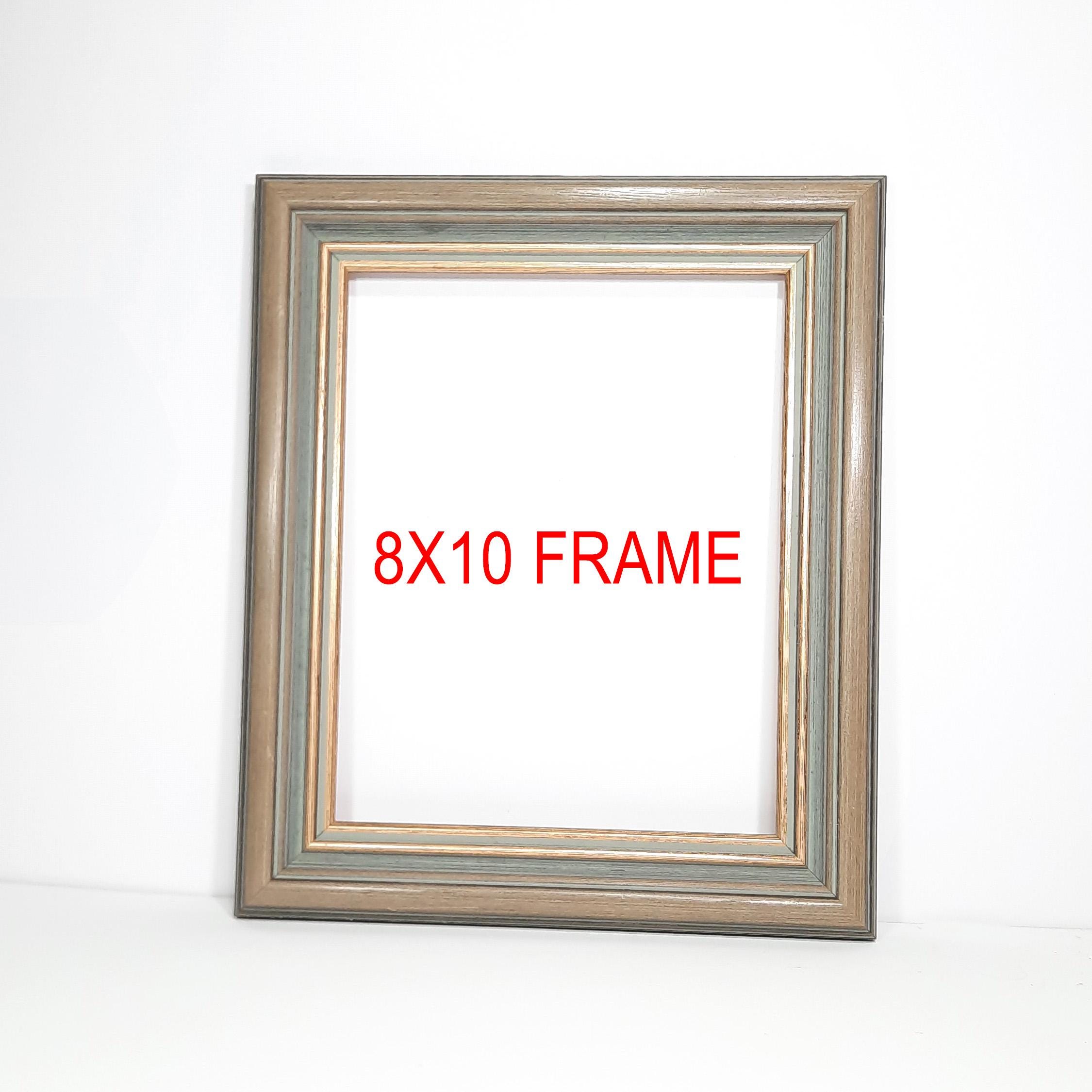 8x10 Solid Wood Picture Frame: Light Brown, Gray & Gold Vintage Molding with Museum Glass