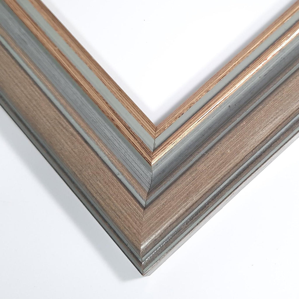 8x10 Solid Wood Picture Frame: Light Brown, Gray & Gold Vintage Molding with Museum Glass