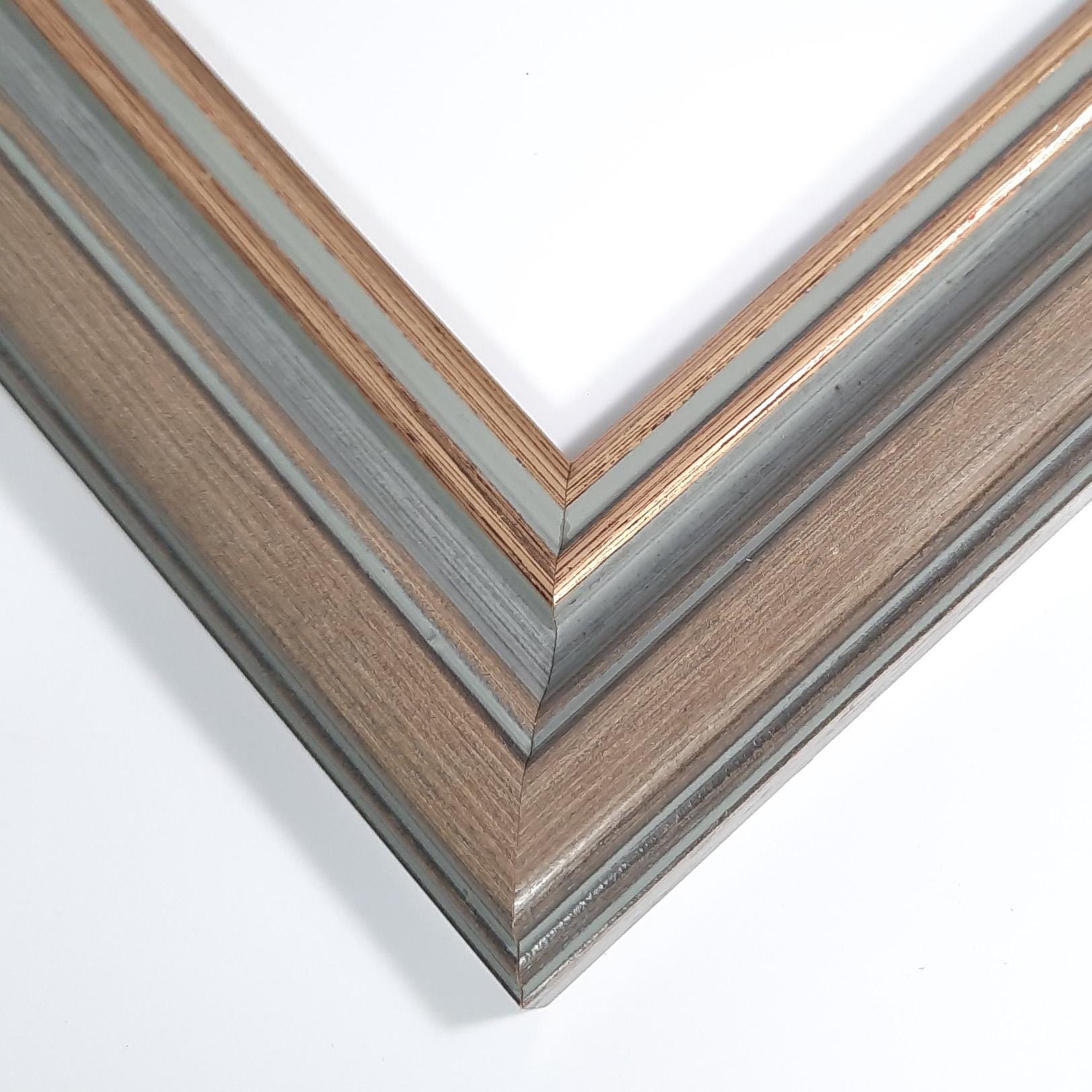 8x10 Solid Wood Picture Frame: Light Brown, Gray & Gold Vintage Molding with Museum Glass