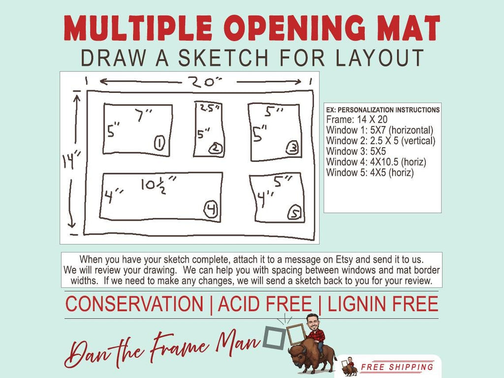Multiple Opening Matboard: Custom Layout, Conservation Grade