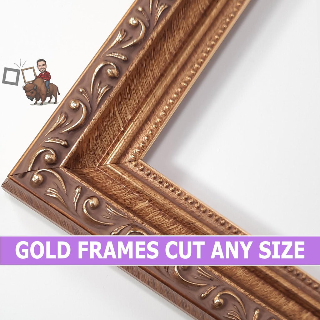 Ornate Gold Picture Frame: Custom Solid Wood, Made in USA