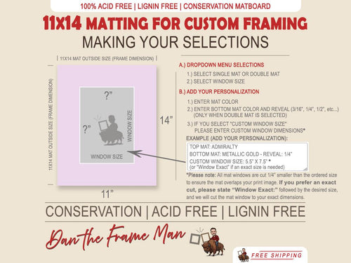 11x14 Custom Mat Board: Acid & Lignin-Free Framing Mat