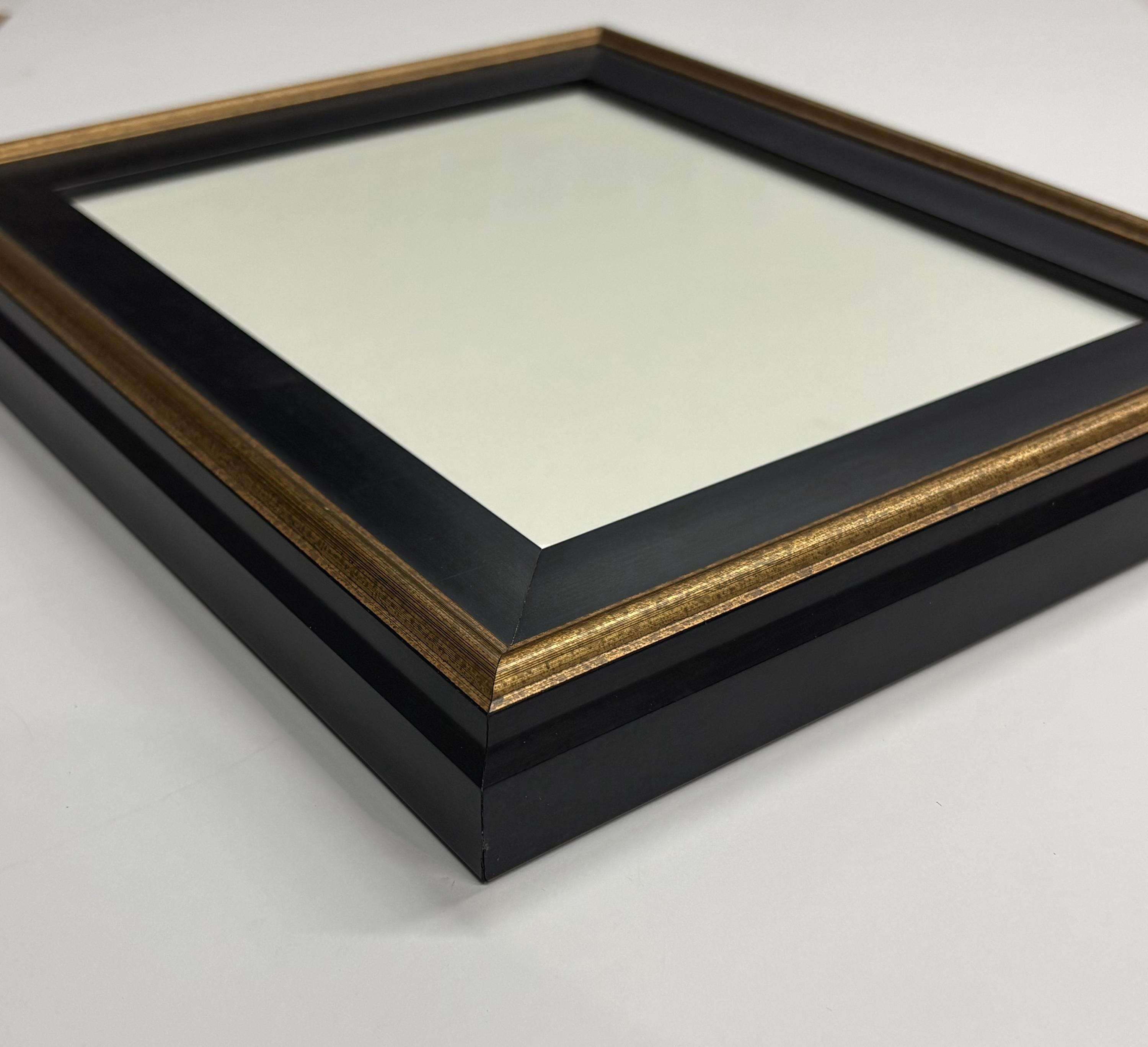 8x10 Black with gold edge, Solid Wood Picture Frame with Museum Glass