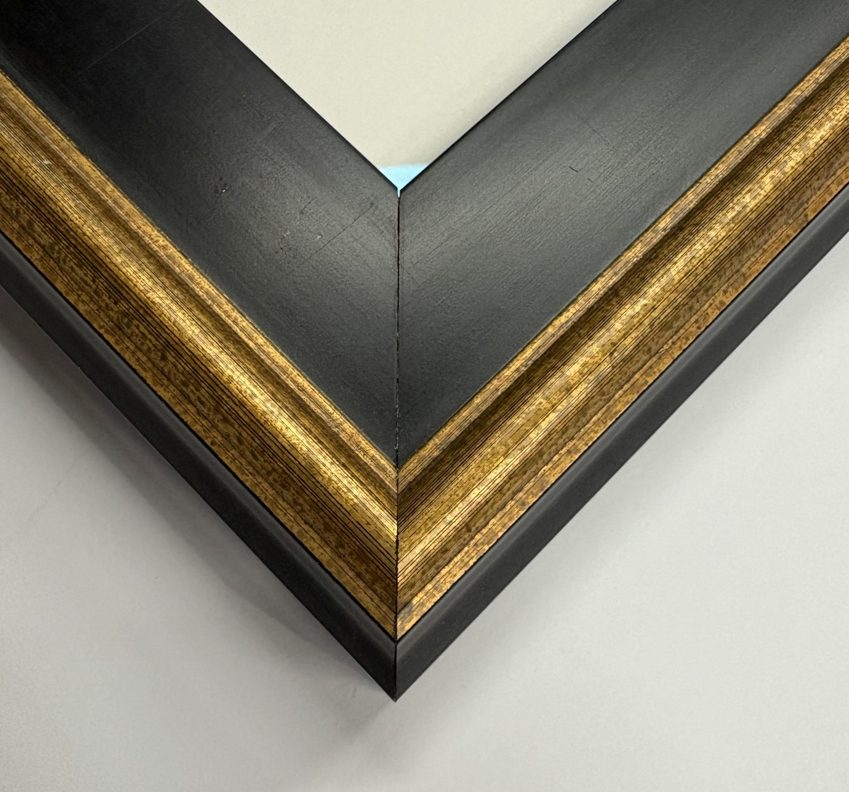 8x10 Black with gold edge, Solid Wood Picture Frame with Museum Glass
