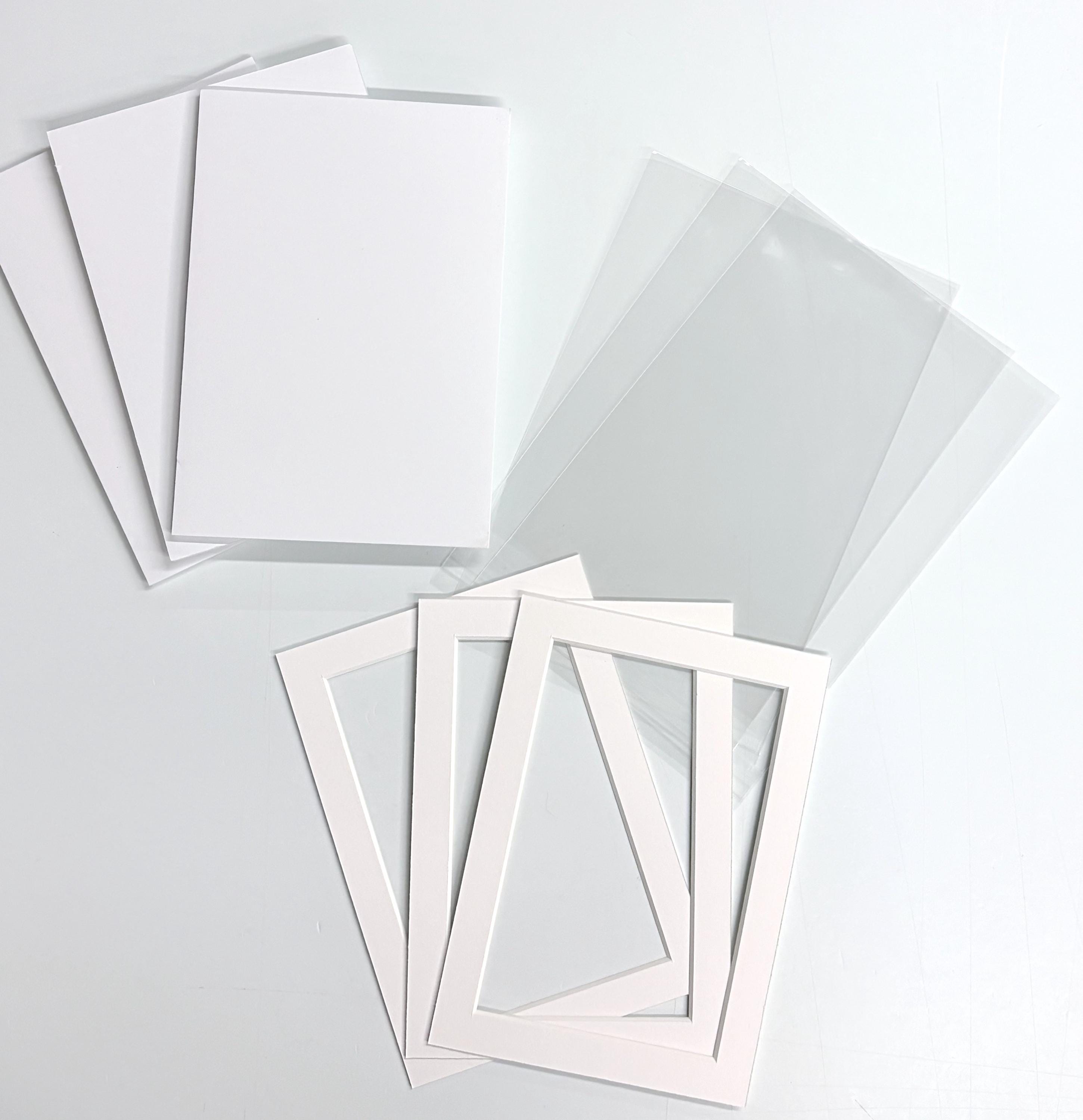 3 Pack 5x7 White Acid Free Mat Board with Foamboard Backing and Clear bags