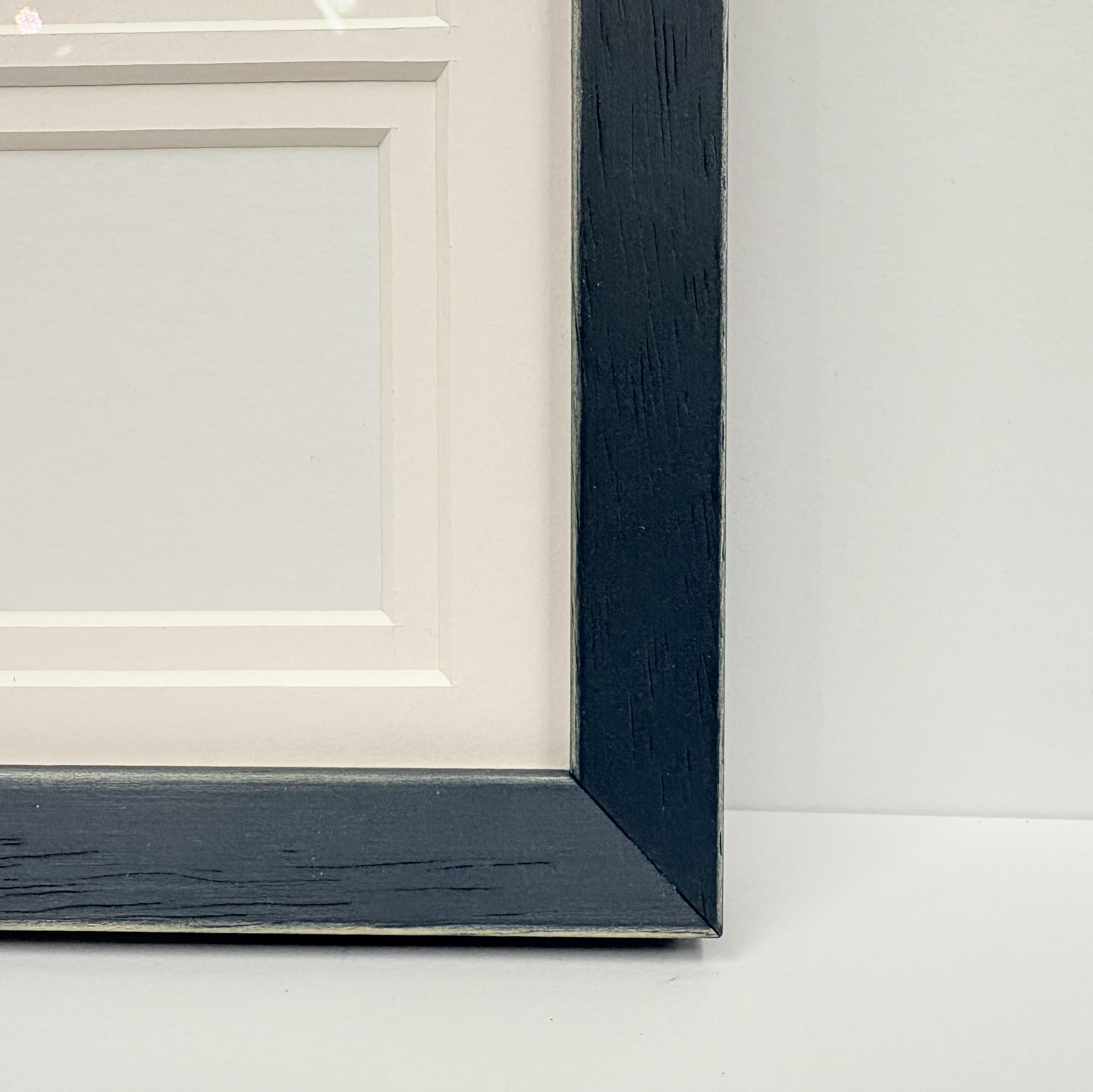 Blue Slant Solid Wood Picture Frame with Museum Glass Double Mat Wallet Sizes Openings