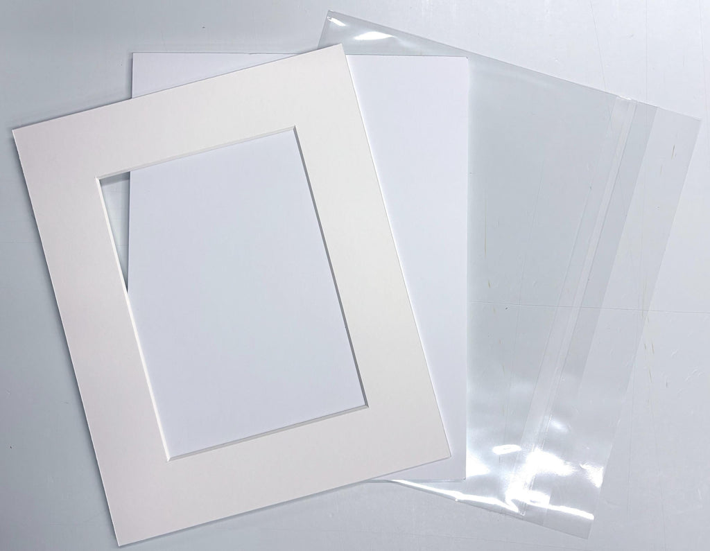 3 Pack 8x10 White Acid Free Mat Board with Foamboard Backing and Clear bags